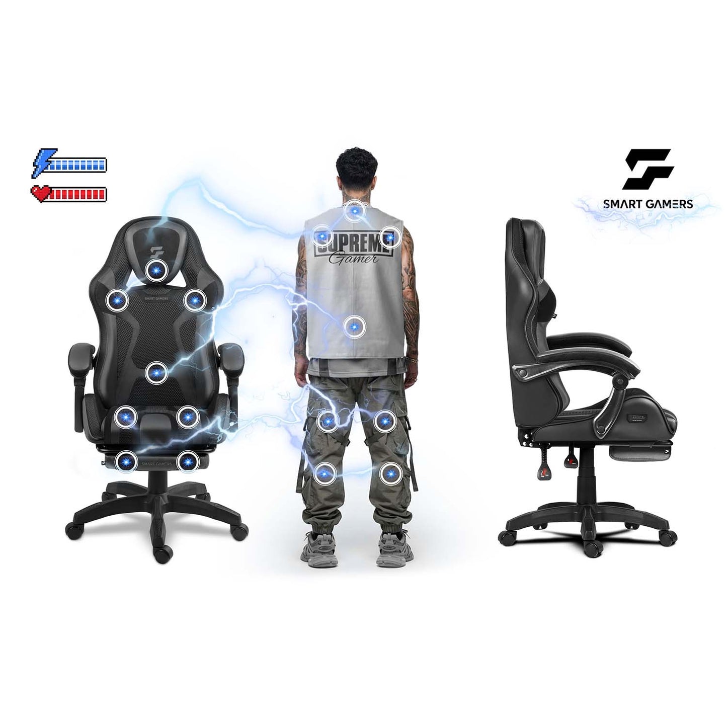 Gaming Chair with Reclining Backrest and Footrest