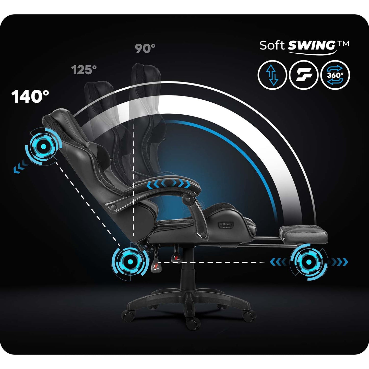 Gaming Chair with Reclining Backrest and Footrest