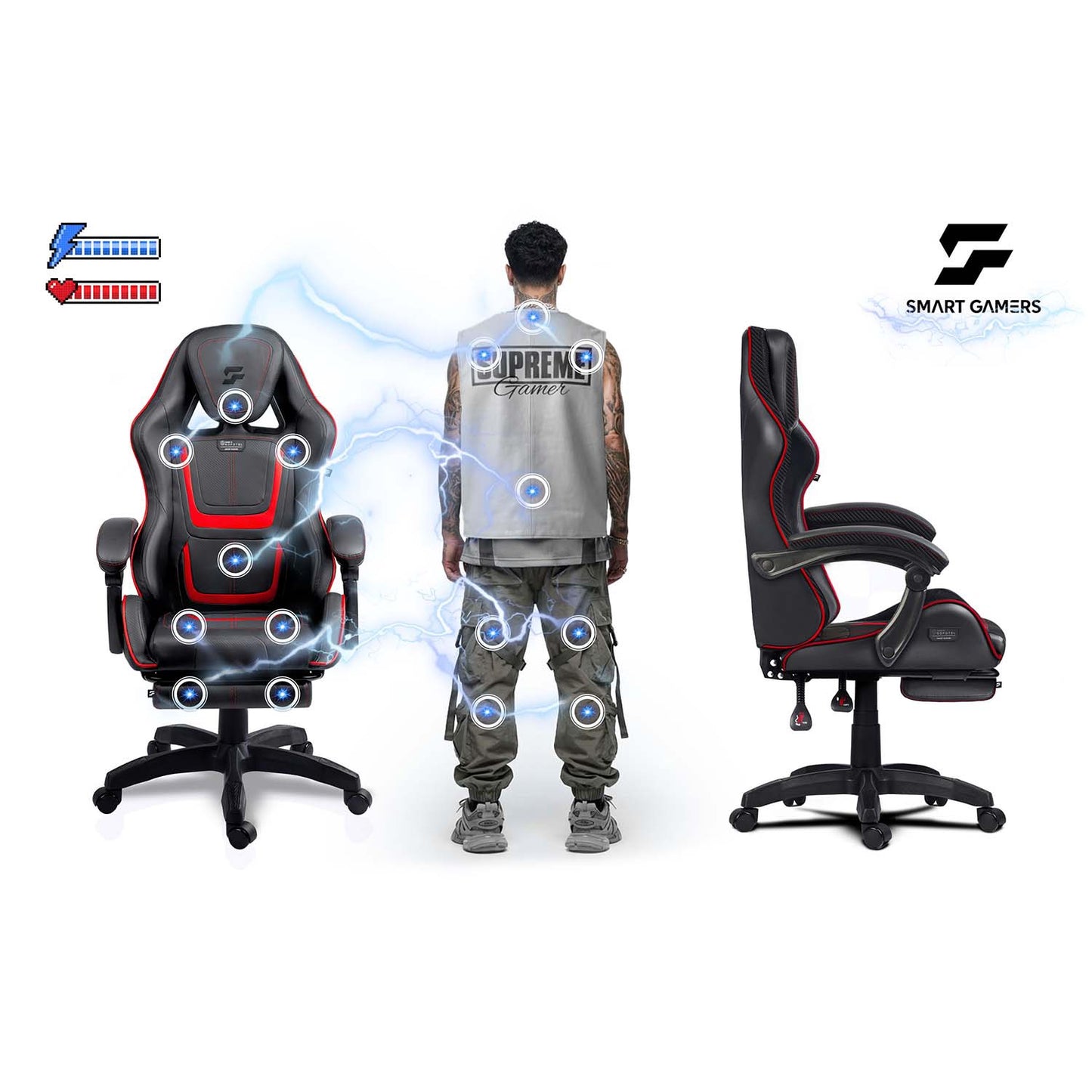 Gaming Chair with Reclining Backrest and Footrest