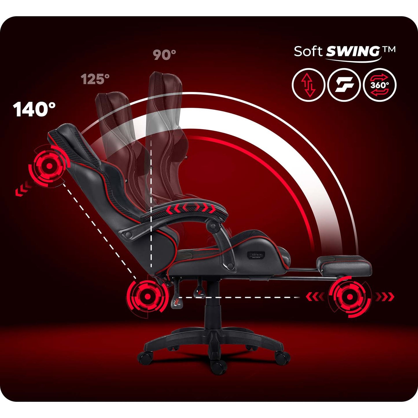 Gaming Chair with Reclining Backrest and Footrest