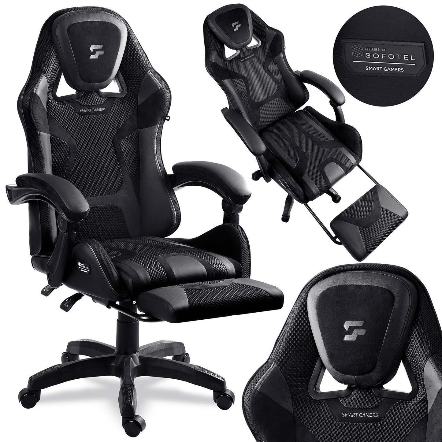Gaming Chair with Reclining Backrest and Footrest