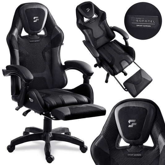 Gaming Chair with Reclining Backrest and Footrest
