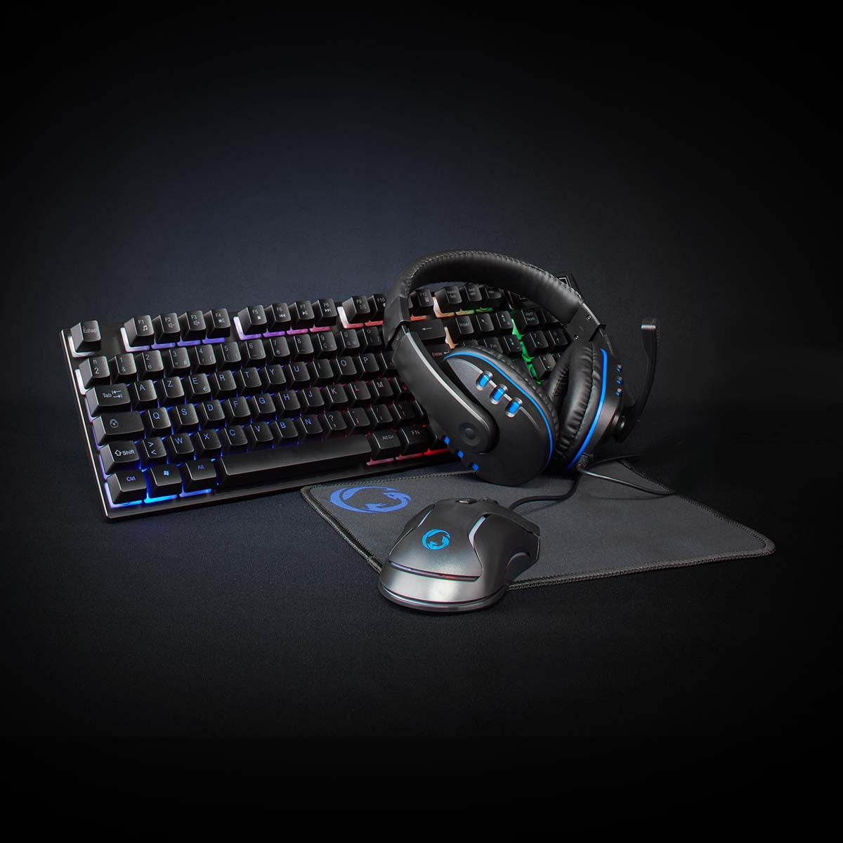 Gaming Combo Kit | 5-in-1 | Keyboard, headset, mouse and mouse pad | Black | AZERTY | FR Layout