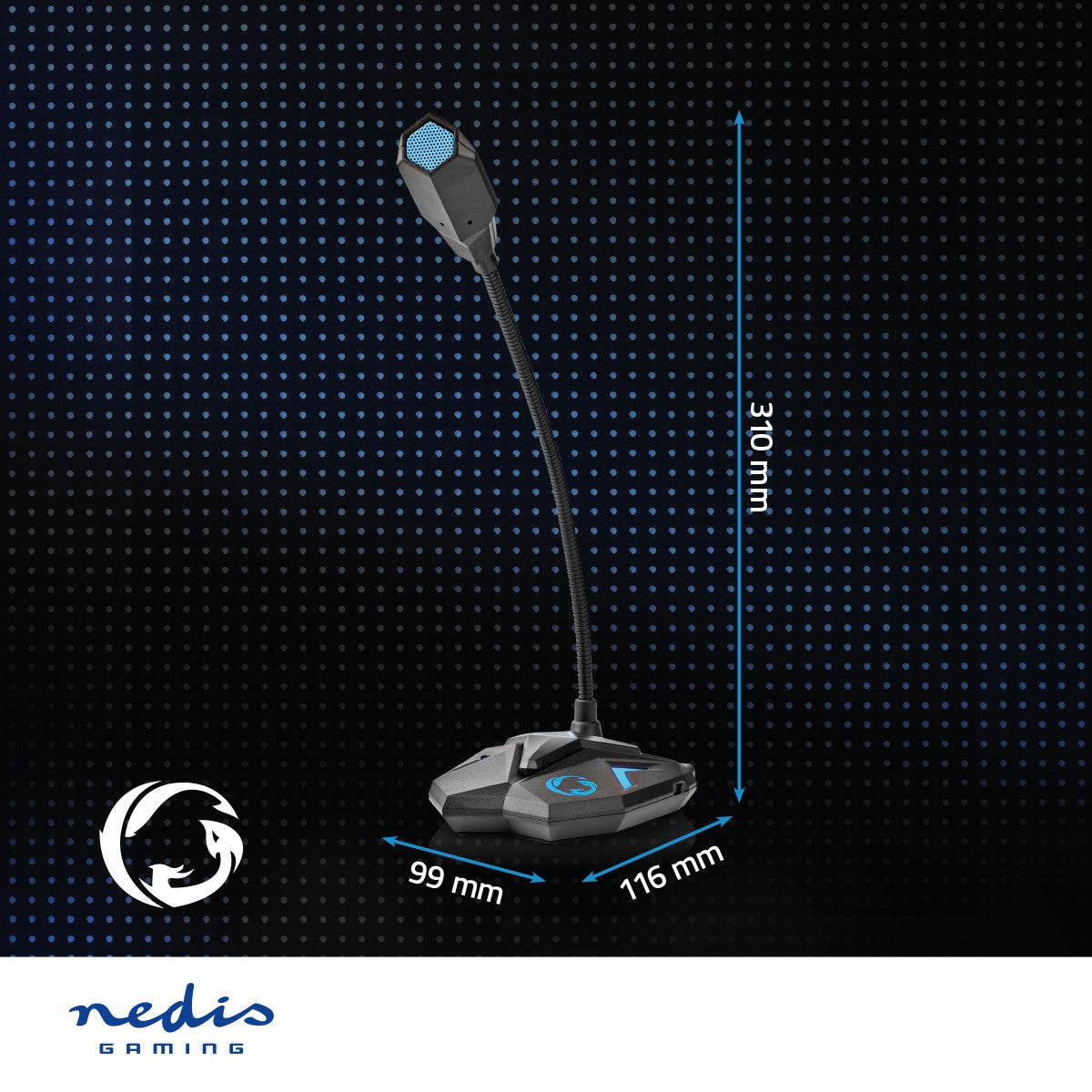 Gaming Microphone | Used for: Computer / Desktop | USB | Connection output: 1x 3.5 mm audio output | On / off button | Headphone jack