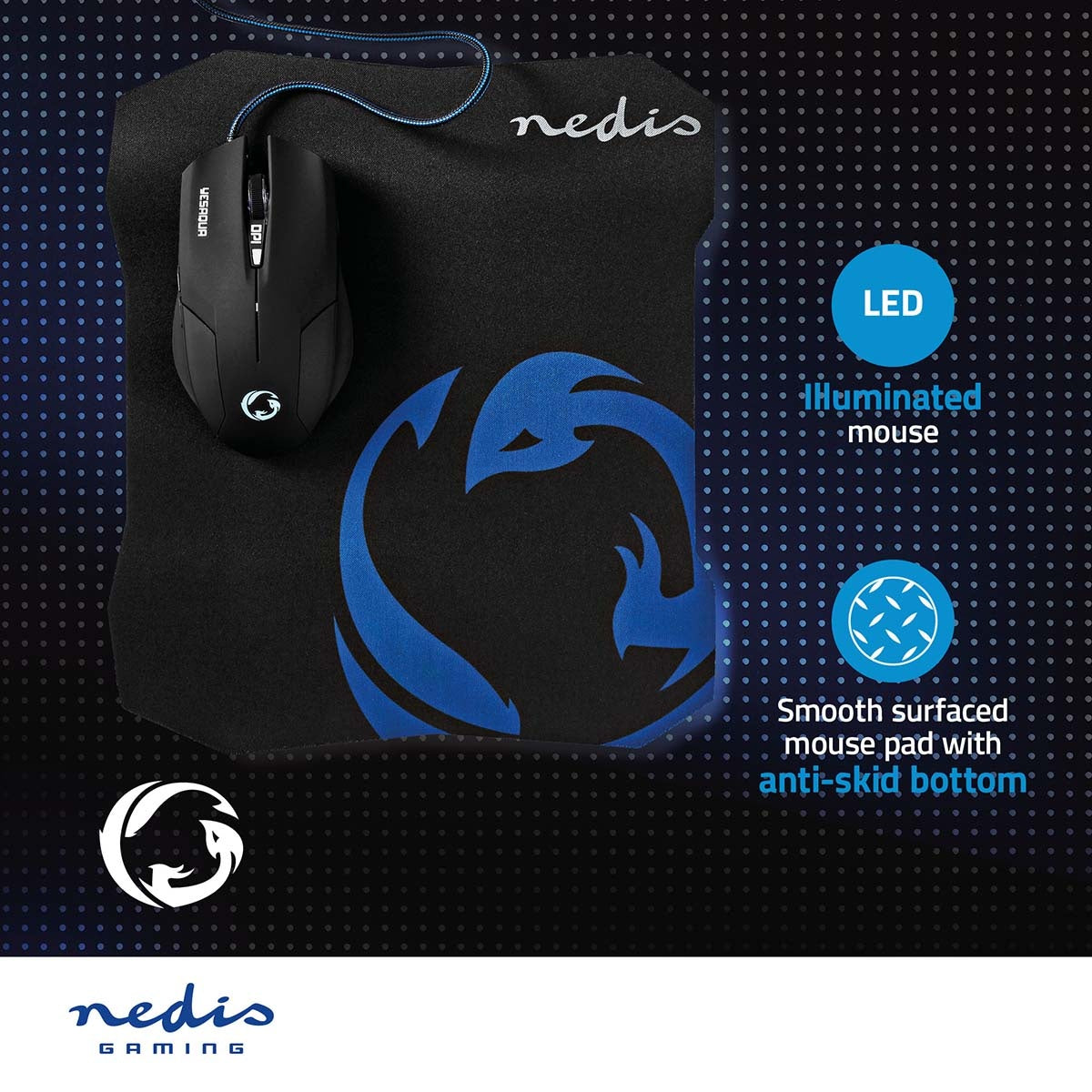 Gaming Mouse and Mouse Pad Set | Wire bound | 800 / 1200 / 1600 dpi | Adjustable DPI | Number of buttons: 6 | Right-handed | 1.50 m | Normal Lighting
