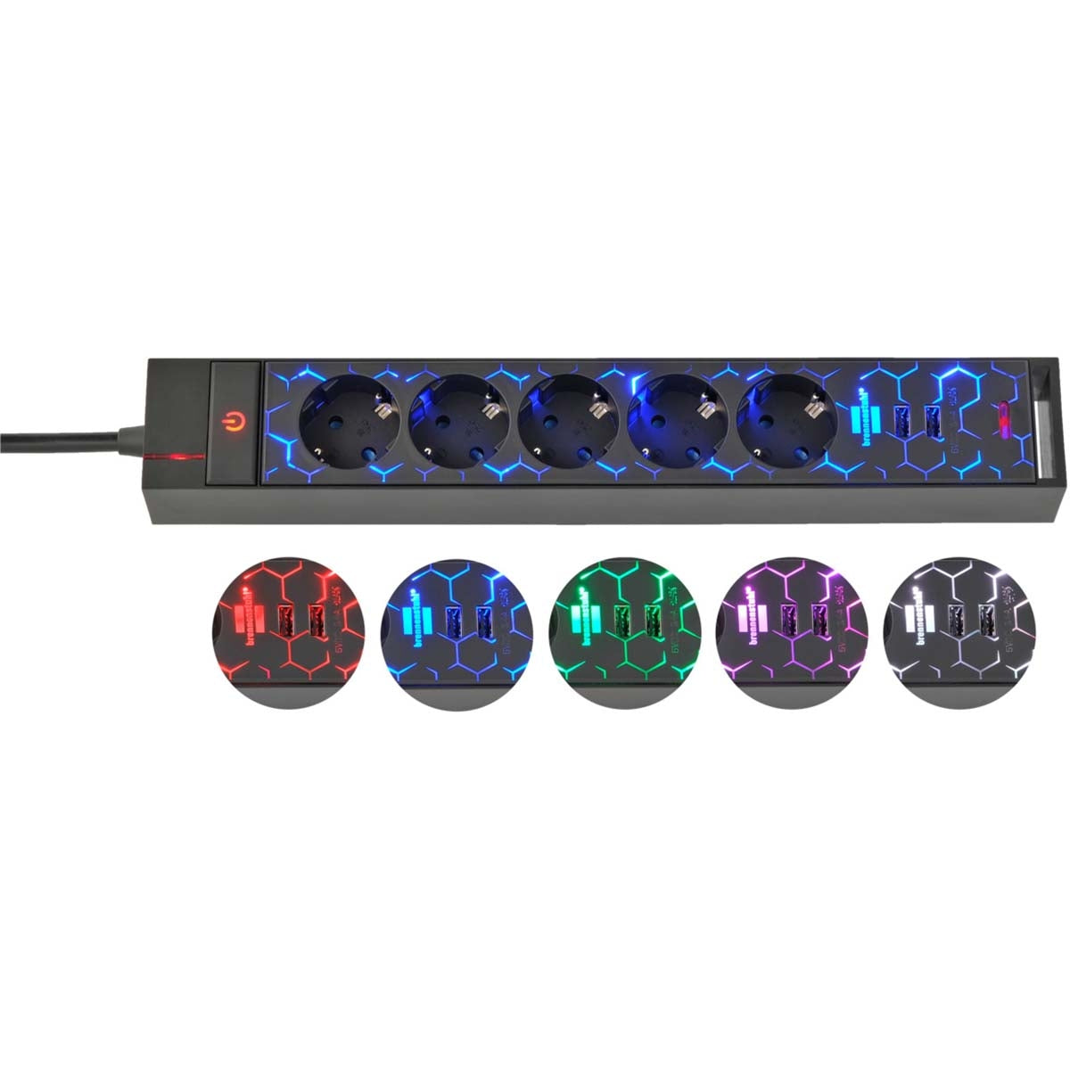 Gaming socket GSL 05 5-way with 2 USB charging functions 1.5m H05VV-F3G1.5 TYPE F