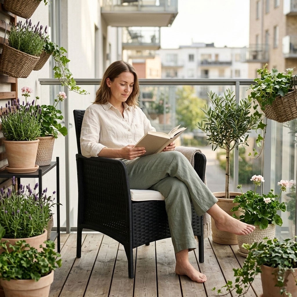 Garden Armchair with Cushion, Rattan Effect, Weatherproof