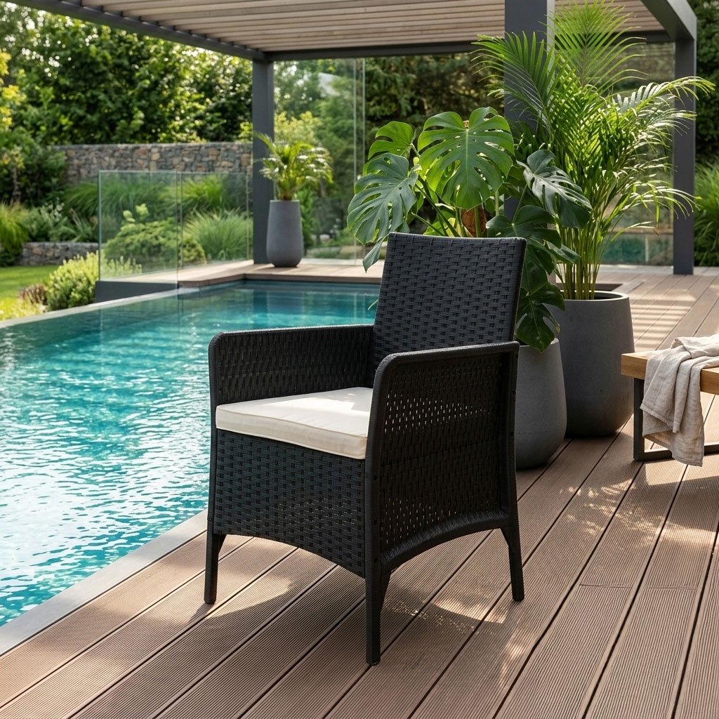 Garden Armchair with Cushion, Rattan Effect, Weatherproof