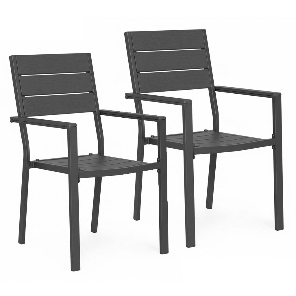 Garden Chairs Set of 2, Steel Frame, HDPE, Gray