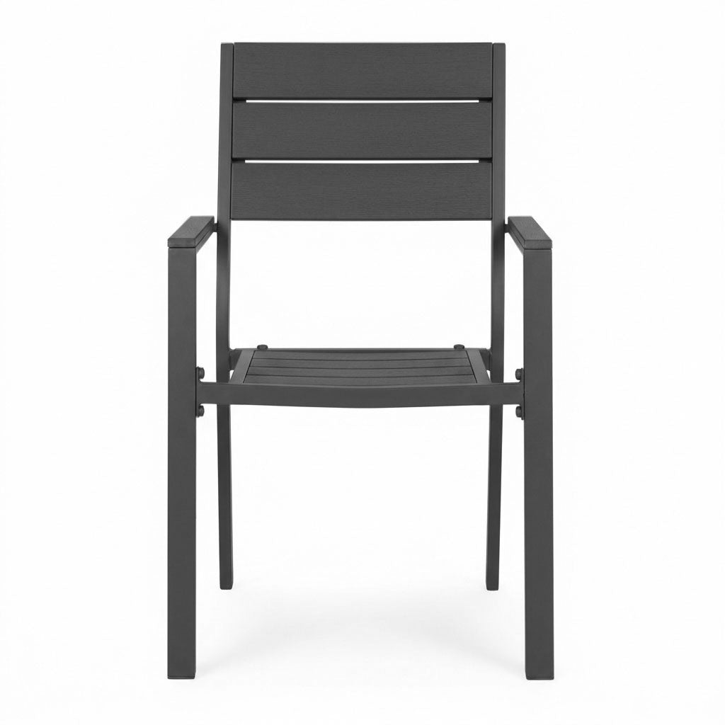 Garden Chairs Set of 2, Steel Frame, HDPE, Gray