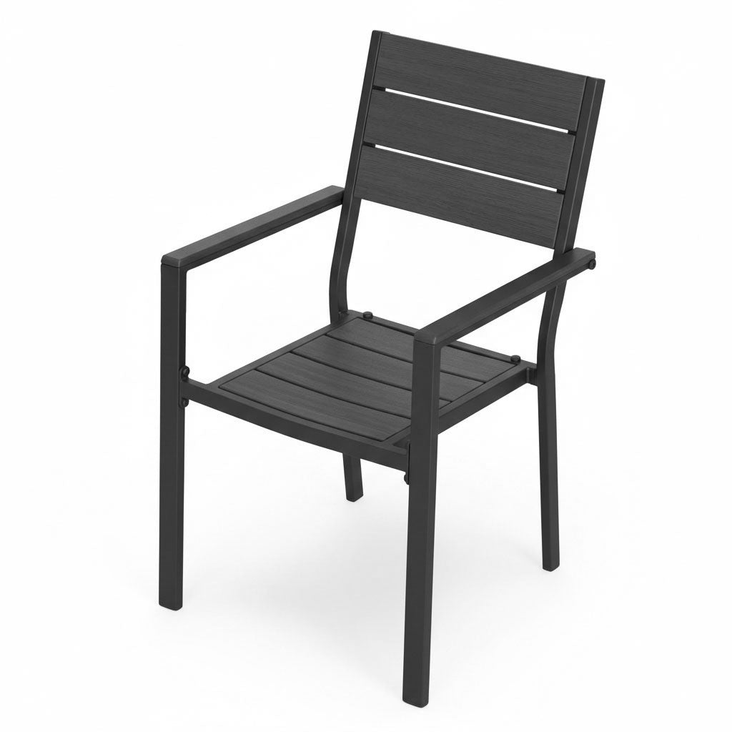 Garden Chairs Set of 2, Steel Frame, HDPE, Gray