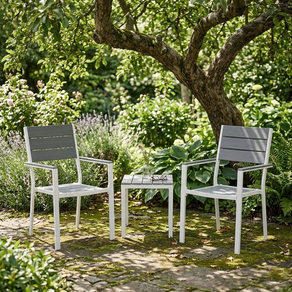 Garden Chairs Set of 2, Steel Frame, HDPE, Weather-Resistant