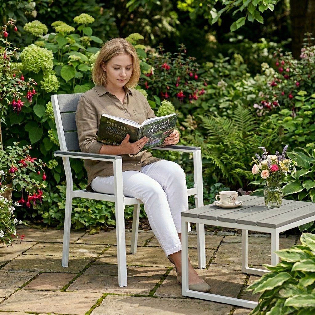 Garden Chairs Set of 2, Steel Frame, HDPE, Weather-Resistant