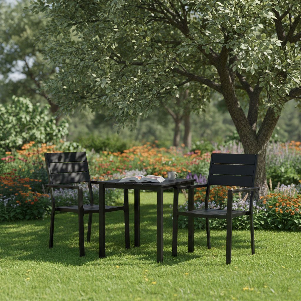 Garden Chairs Set of 2, Steel & HDPE, Weather-Resistant