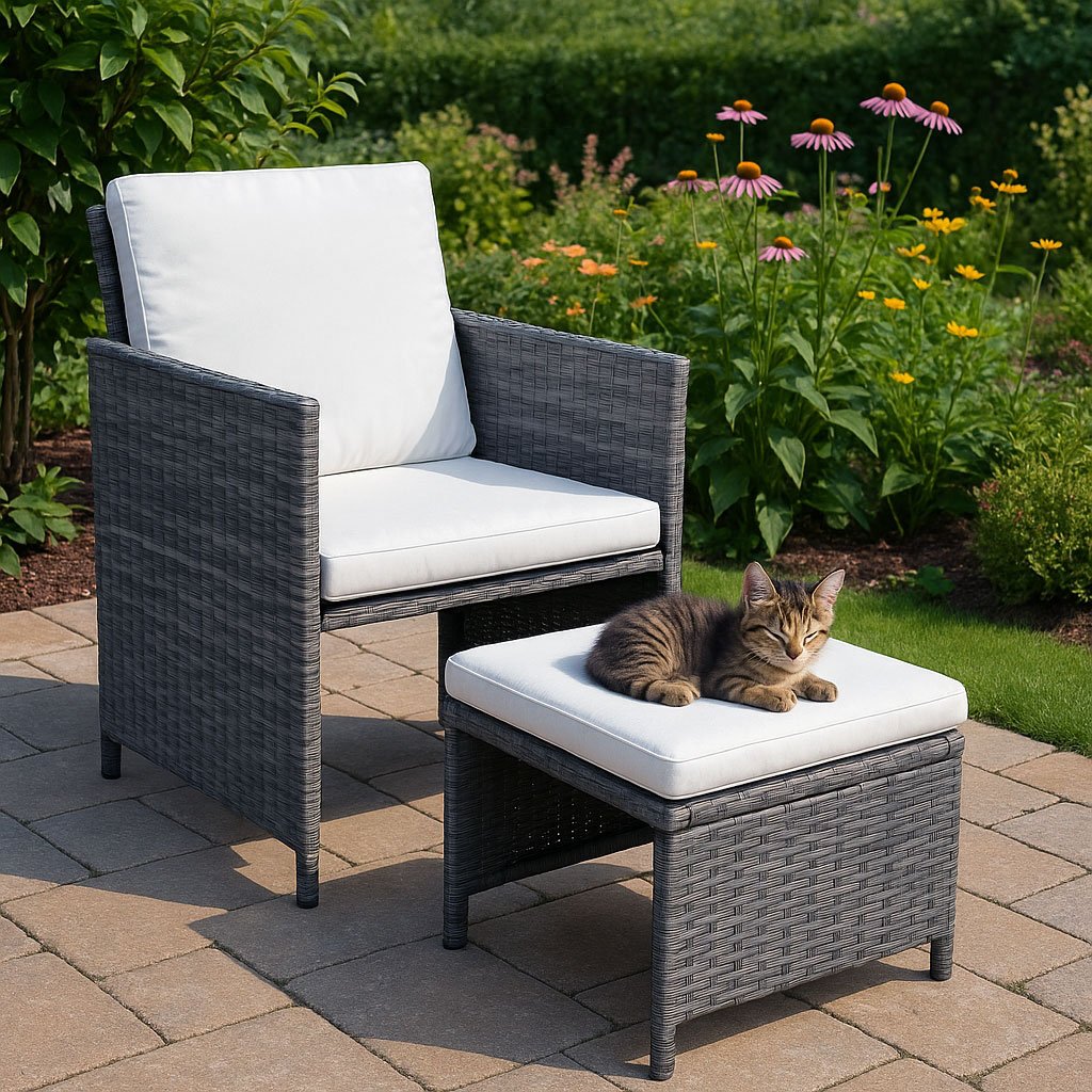 Garden Furniture Set – Rattan Finish, 4 Chairs, Table