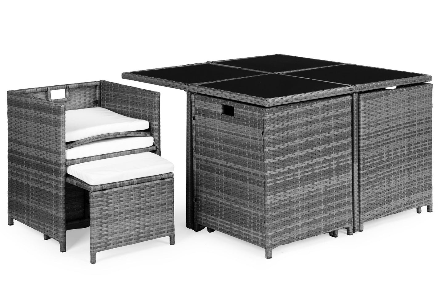 Garden Furniture Set – Rattan Finish, 4 Chairs, Table