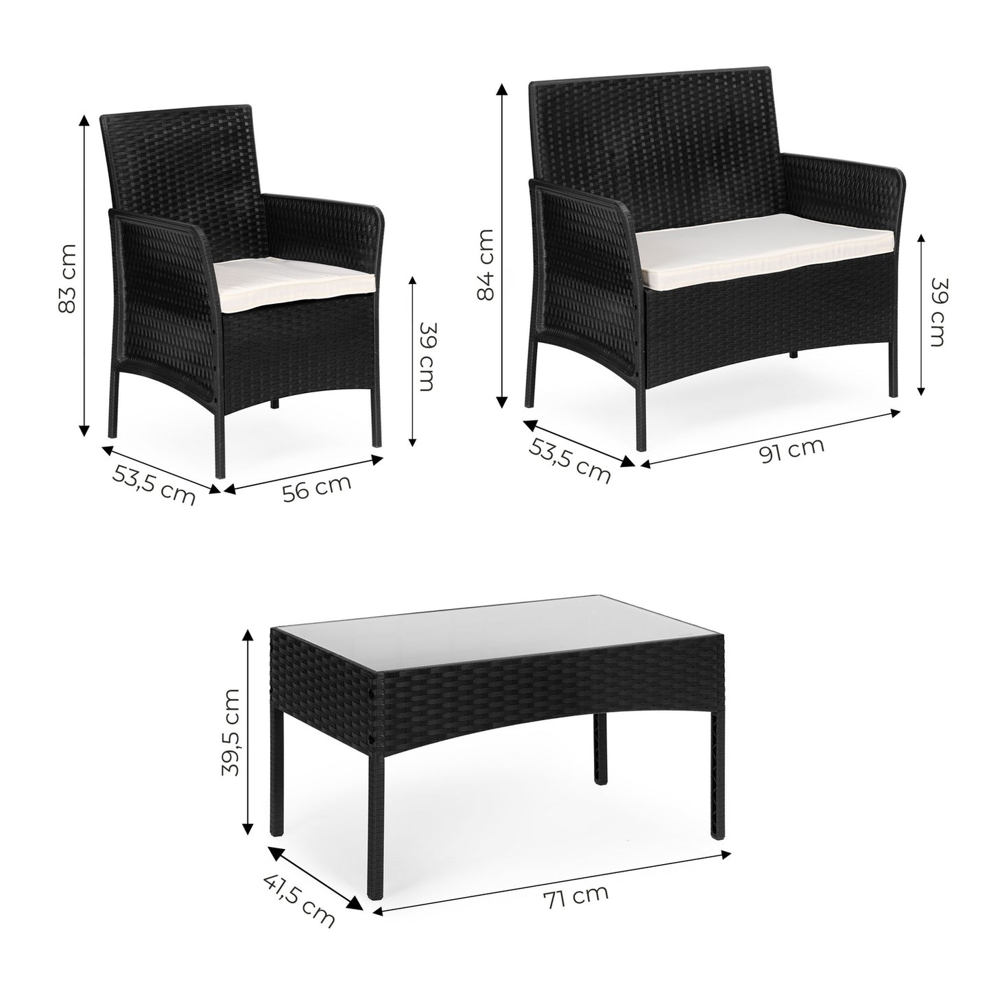 Garden Furniture Set – Table, Bench, Armchairs Black MultiGarden