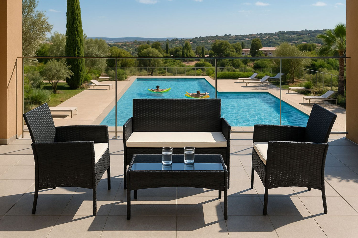 Garden Furniture Set – Table, Bench, Armchairs Black MultiGarden