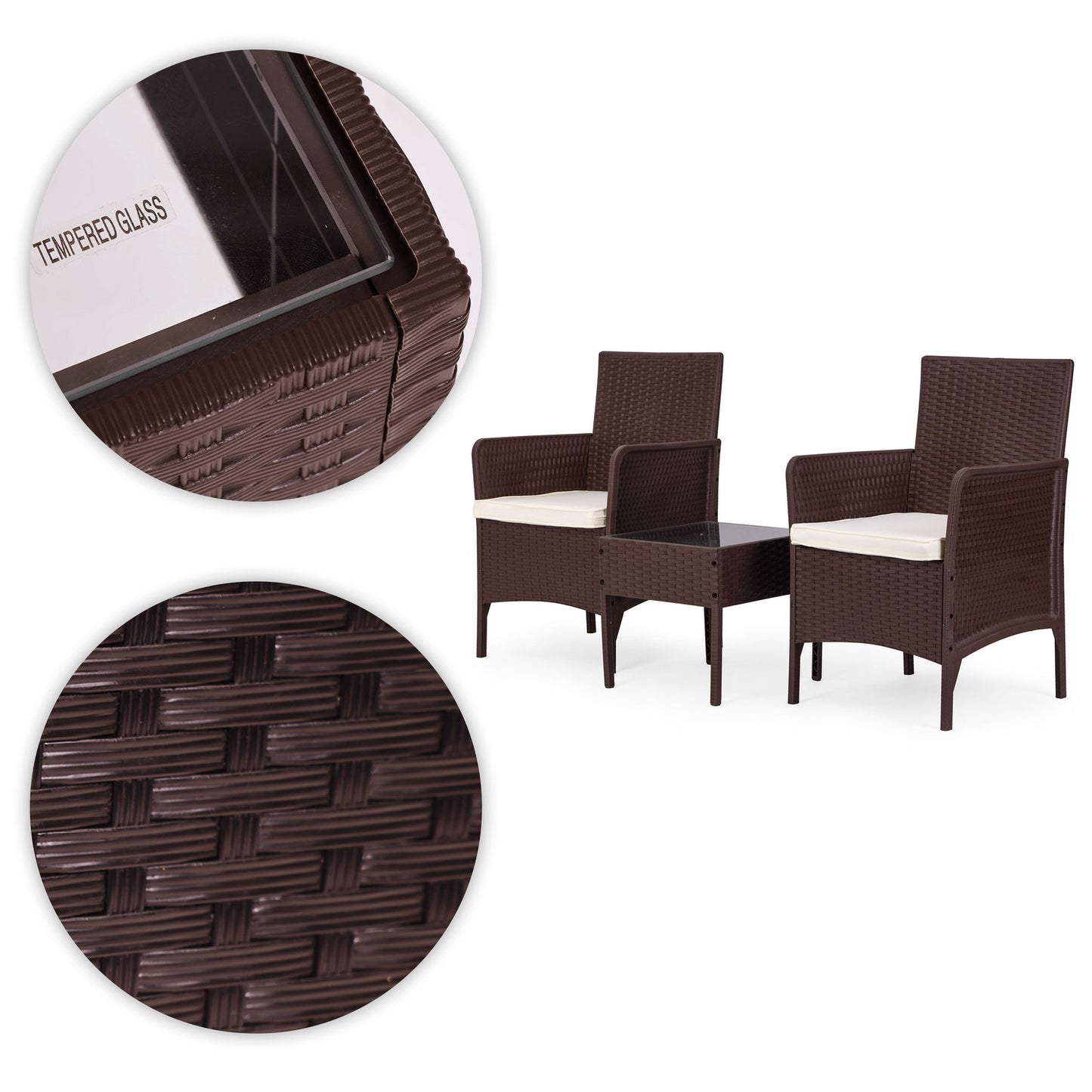 Garden Furniture Set with 2 Armchairs & Glass Table
