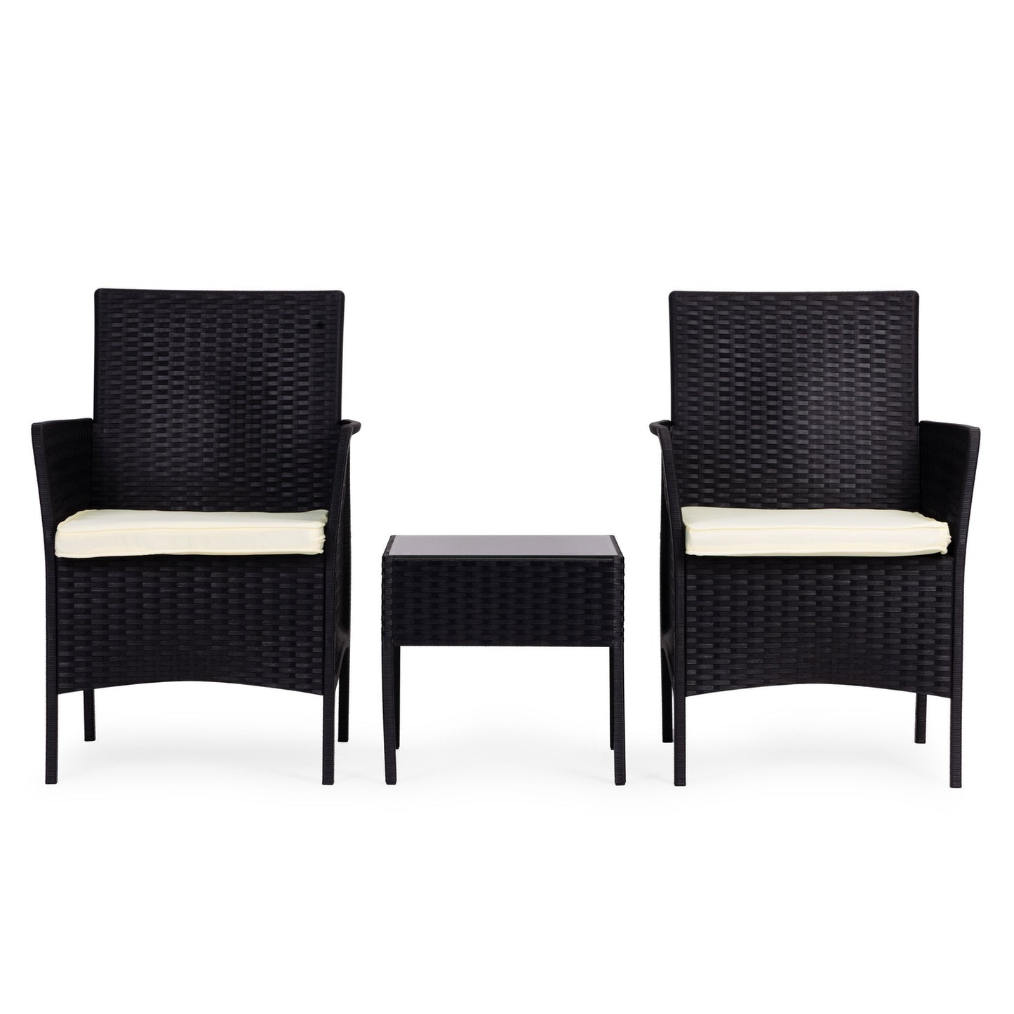 Garden Furniture Set with 2 Armchairs & Glass Table