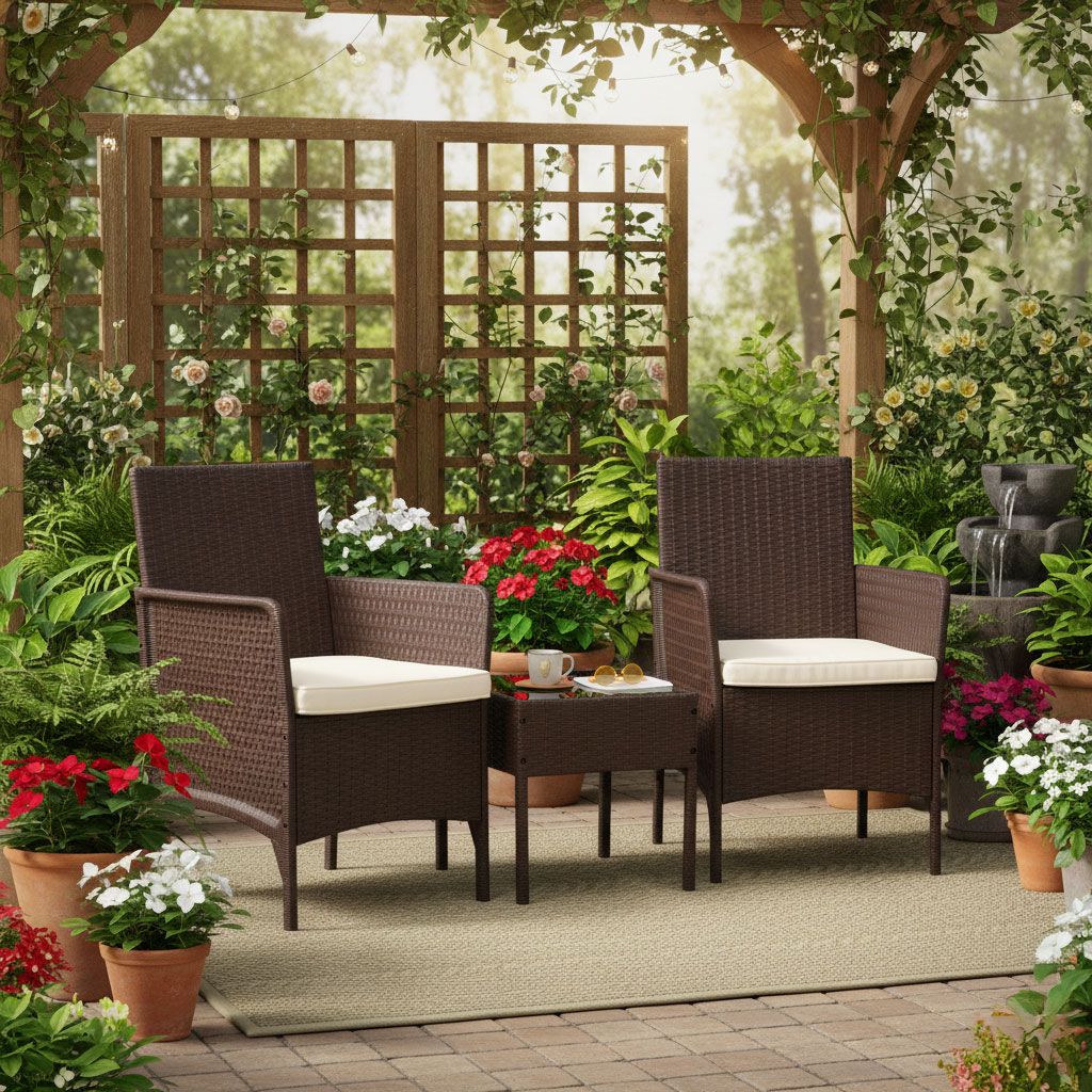 Garden Furniture Set with 2 Armchairs & Glass Table