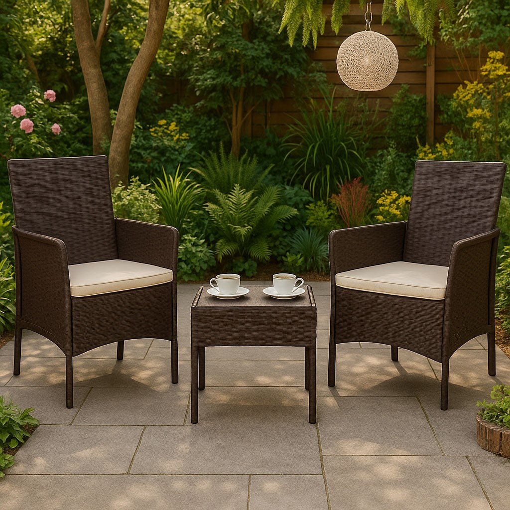 Garden Furniture Set with 2 Armchairs & Glass Table
