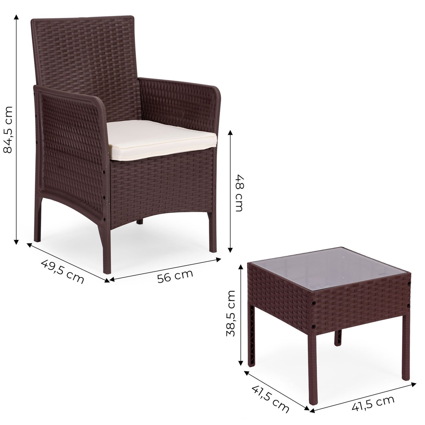 Garden Furniture Set with 2 Armchairs & Glass Table
