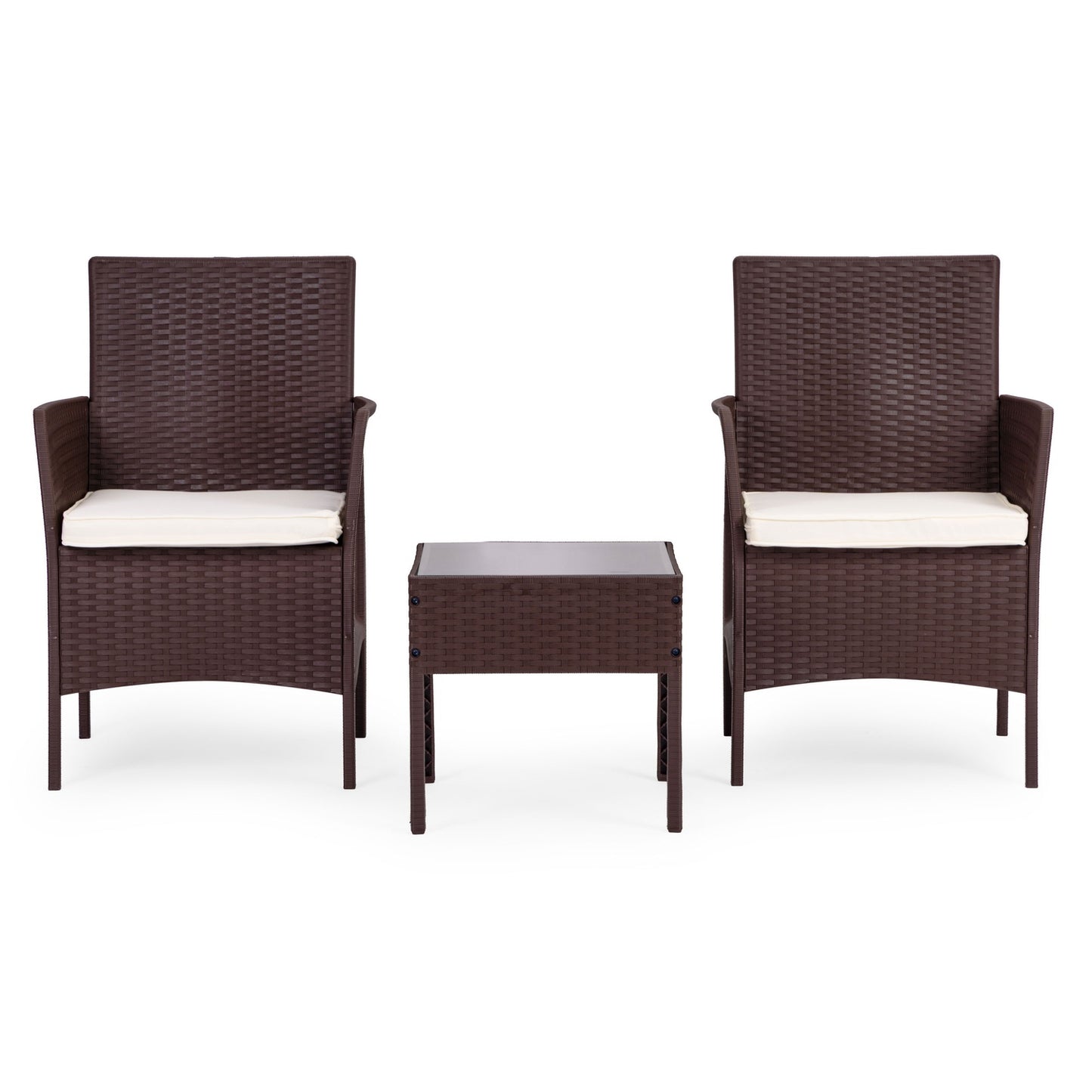 Garden Furniture Set with 2 Armchairs & Glass Table