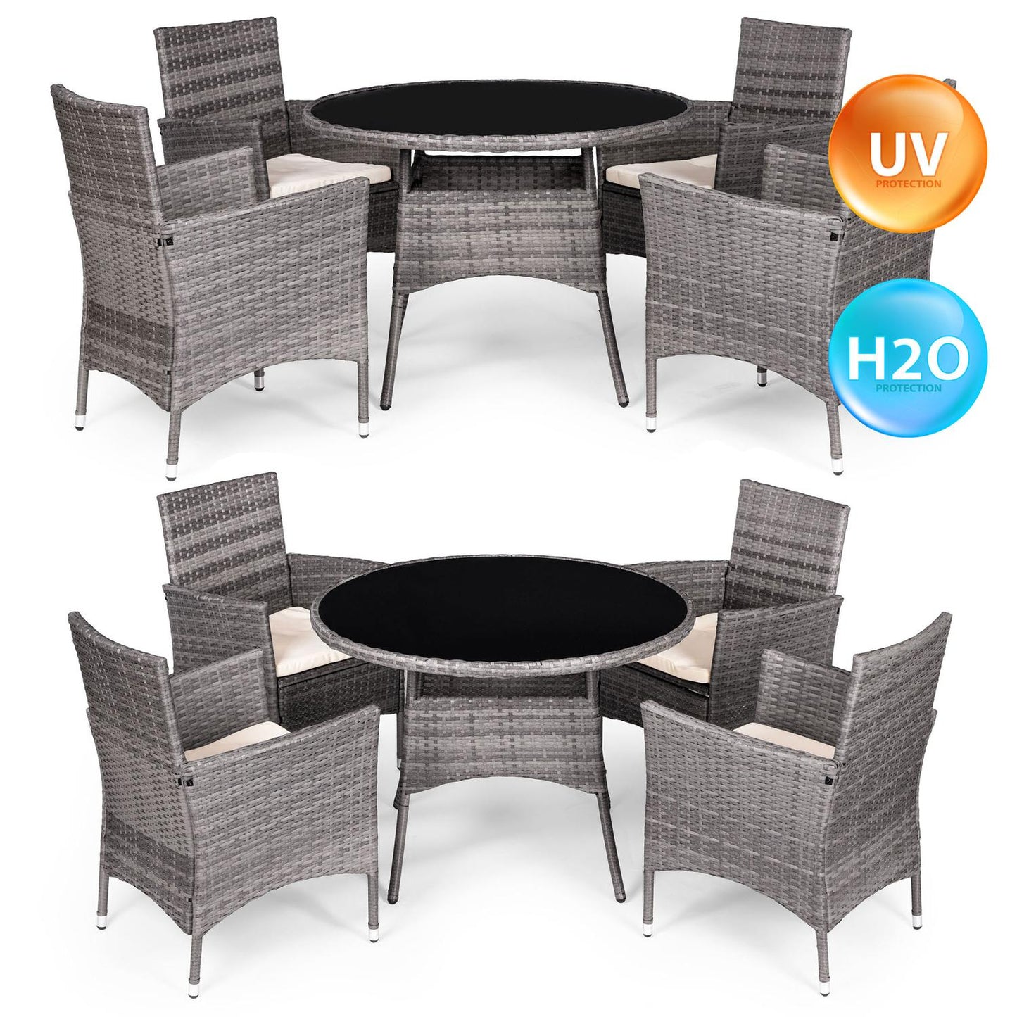 Garden Furniture Set with Rattan-Like Finish – 4 Chairs + Round Table MultiGarden