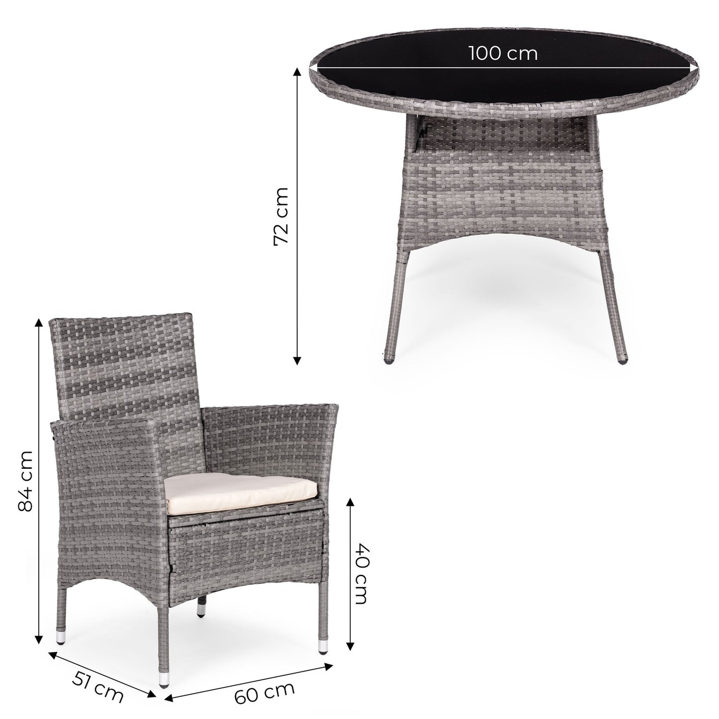 Garden Furniture Set with Rattan-Like Finish – 4 Chairs + Round Table MultiGarden