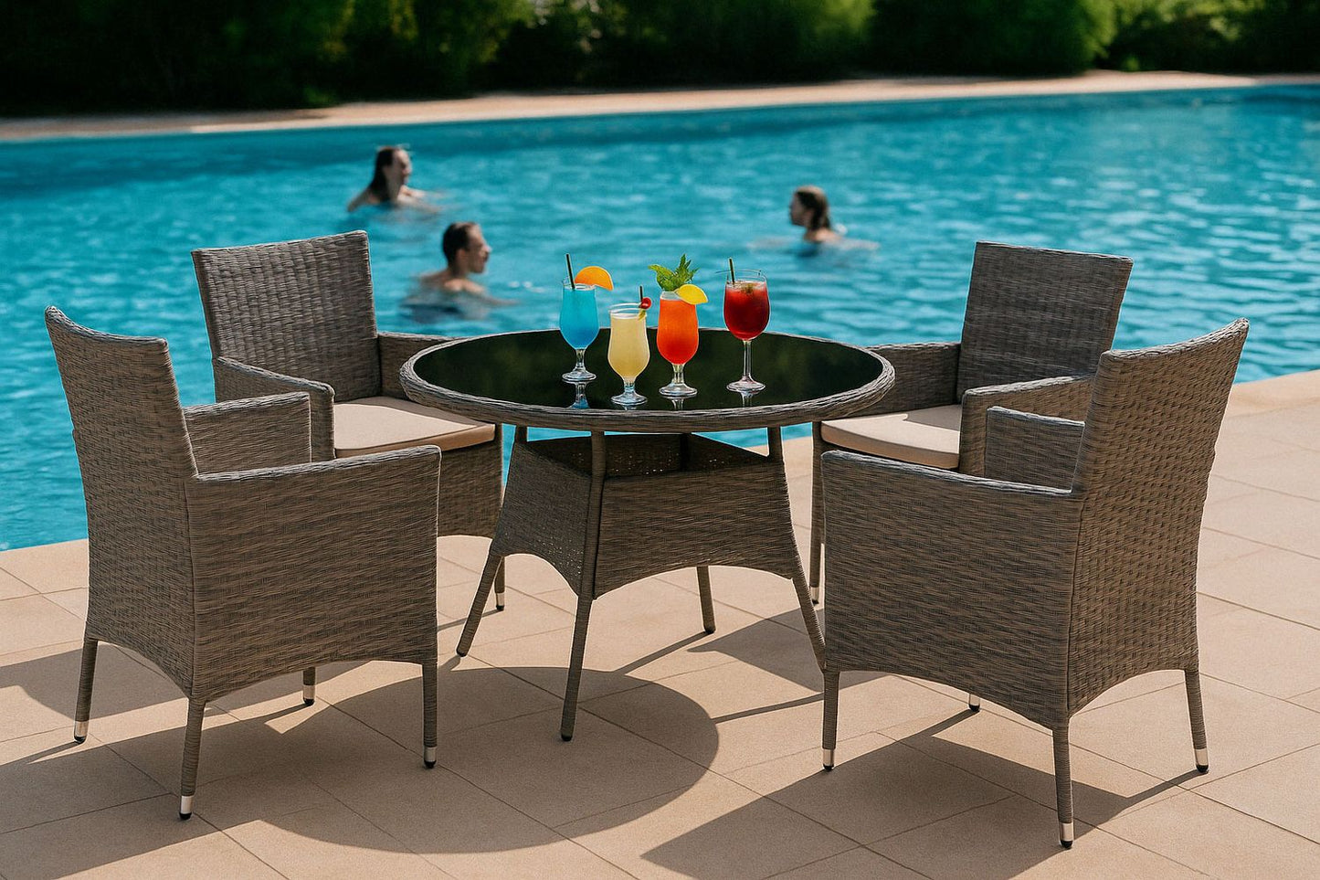 Garden Furniture Set with Rattan-Like Finish – 4 Chairs + Round Table MultiGarden