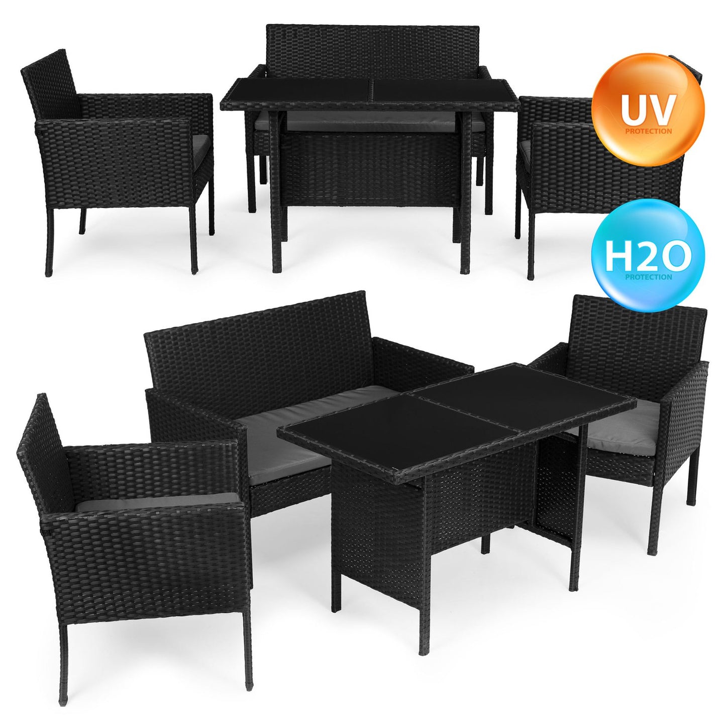 Garden Furniture Set with Rattan-Like Finish – Bench, Table, Chairs Black MultiGarden