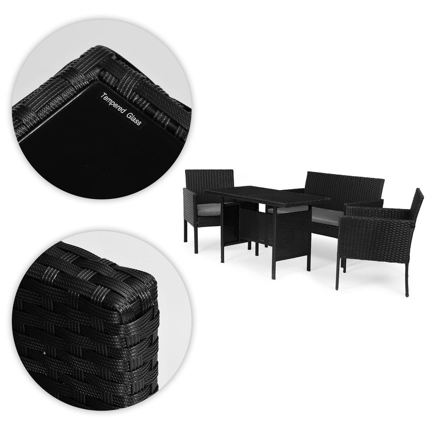 Garden Furniture Set with Rattan-Like Finish – Bench, Table, Chairs Black MultiGarden