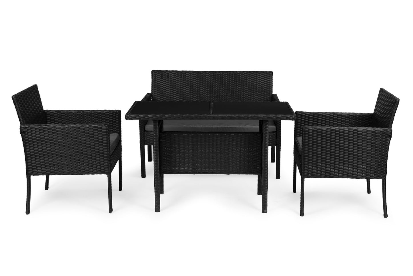 Garden Furniture Set with Rattan-Like Finish – Bench, Table, Chairs Black MultiGarden