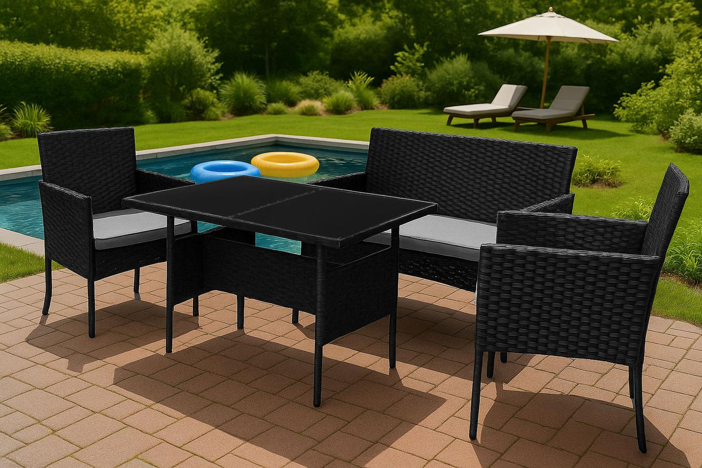 Garden Furniture Set with Rattan-Like Finish – Bench, Table, Chairs Black MultiGarden
