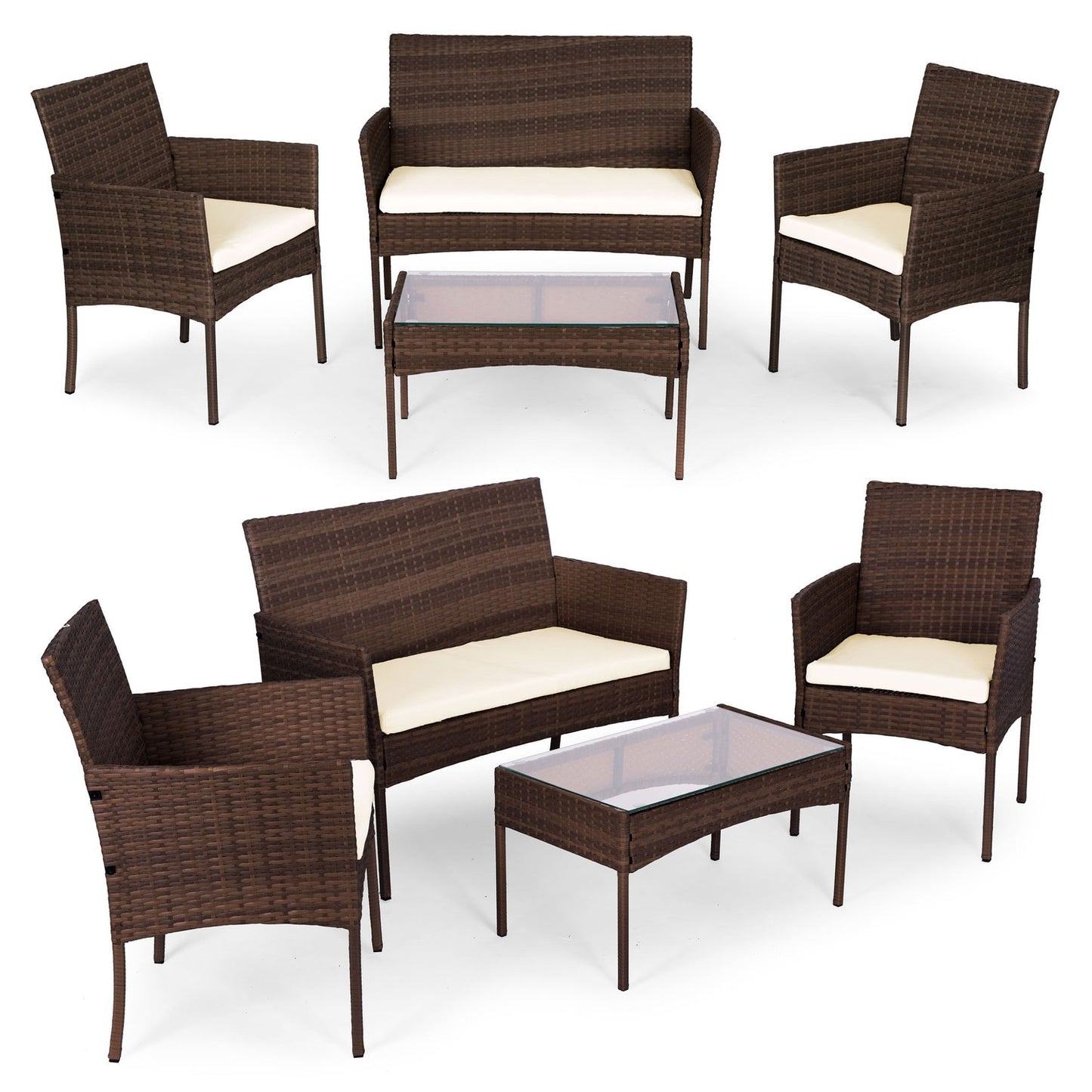 Garden Furniture Set with Rattan-Like Finish – Bench, Table, Chairs Brown MultiGarden