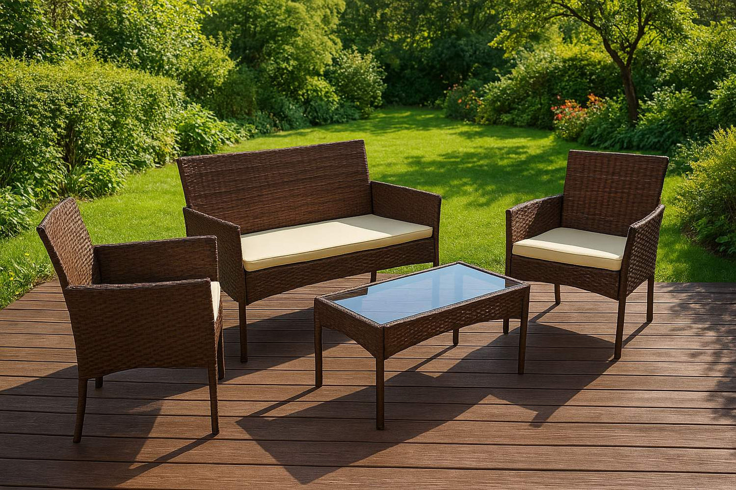 Garden Furniture Set with Rattan-Like Finish – Bench, Table, Chairs Brown MultiGarden