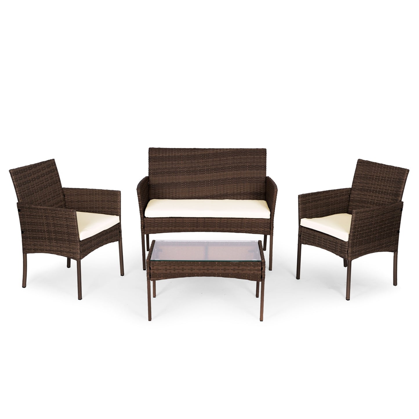 Garden Furniture Set with Rattan-Like Finish – Bench, Table, Chairs Brown MultiGarden