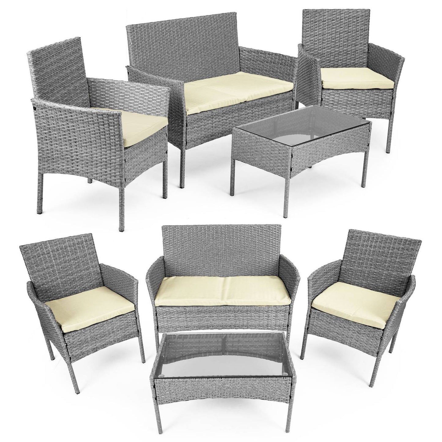 Garden Furniture Set with Rattan-Like Finish – Bench, Table, Chairs Grey MultiGarden