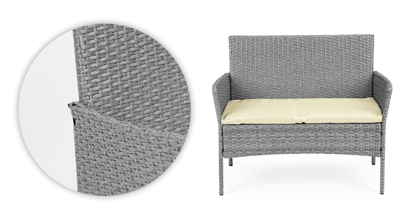 Garden Furniture Set with Rattan-Like Finish – Bench, Table, Chairs Grey MultiGarden