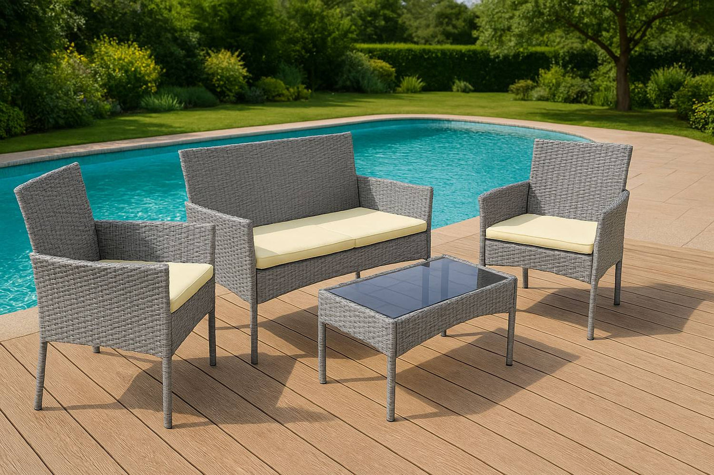 Garden Furniture Set with Rattan-Like Finish – Bench, Table, Chairs Grey MultiGarden