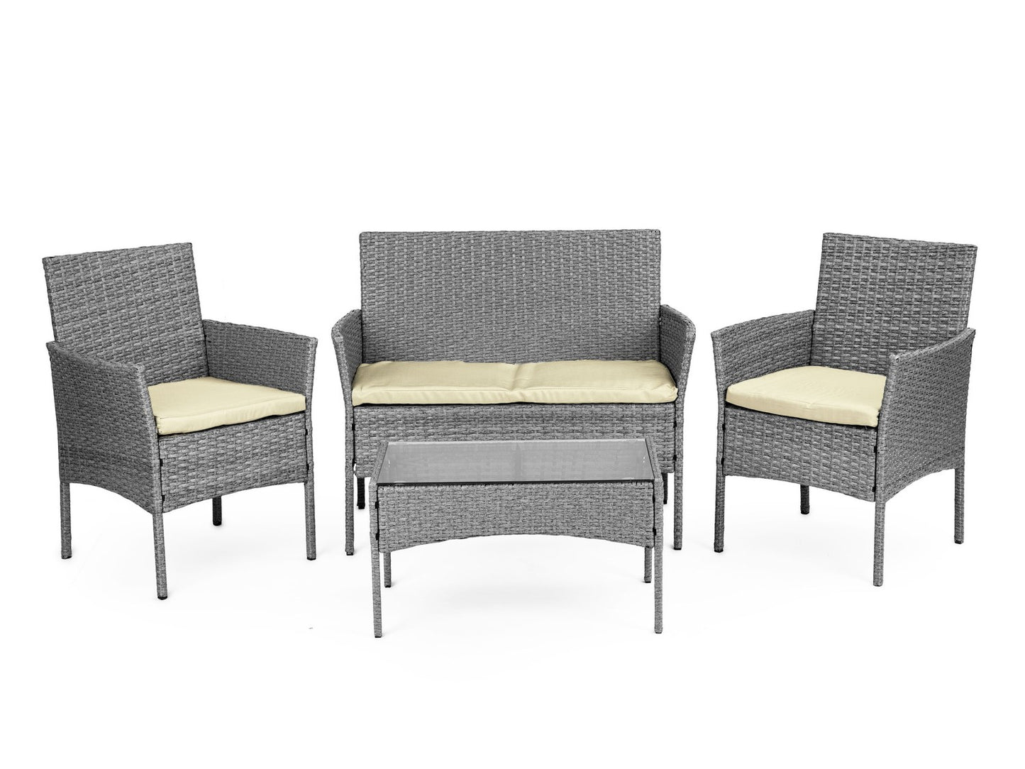Garden Furniture Set with Rattan-Like Finish – Bench, Table, Chairs Grey MultiGarden