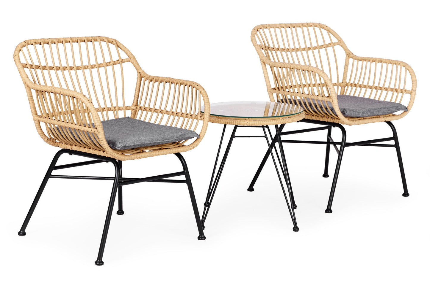 Garden Furniture Set with Rattan-Like Finish – Chairs, Table + Cushions MultiGarden