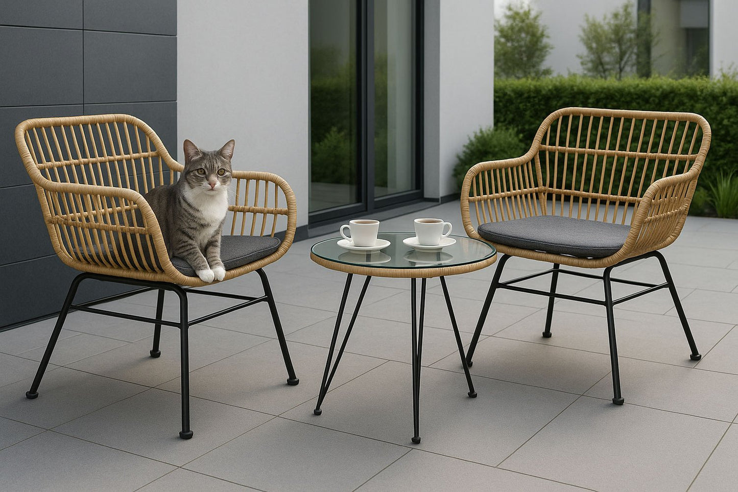 Garden Furniture Set with Rattan-Like Finish – Chairs, Table + Cushions MultiGarden