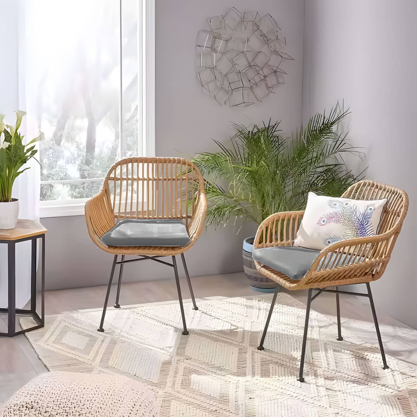 Garden Furniture Set with Rattan-Like Finish – Chairs, Table + Cushions MultiGarden