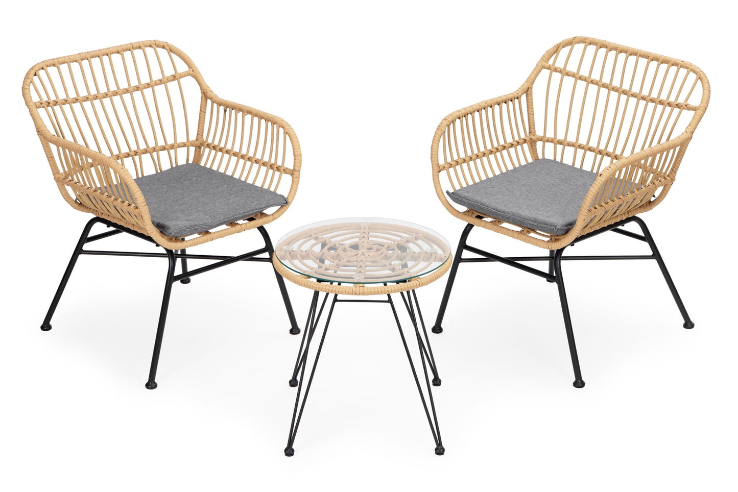 Garden Furniture Set with Rattan-Like Finish – Chairs, Table + Cushions MultiGarden