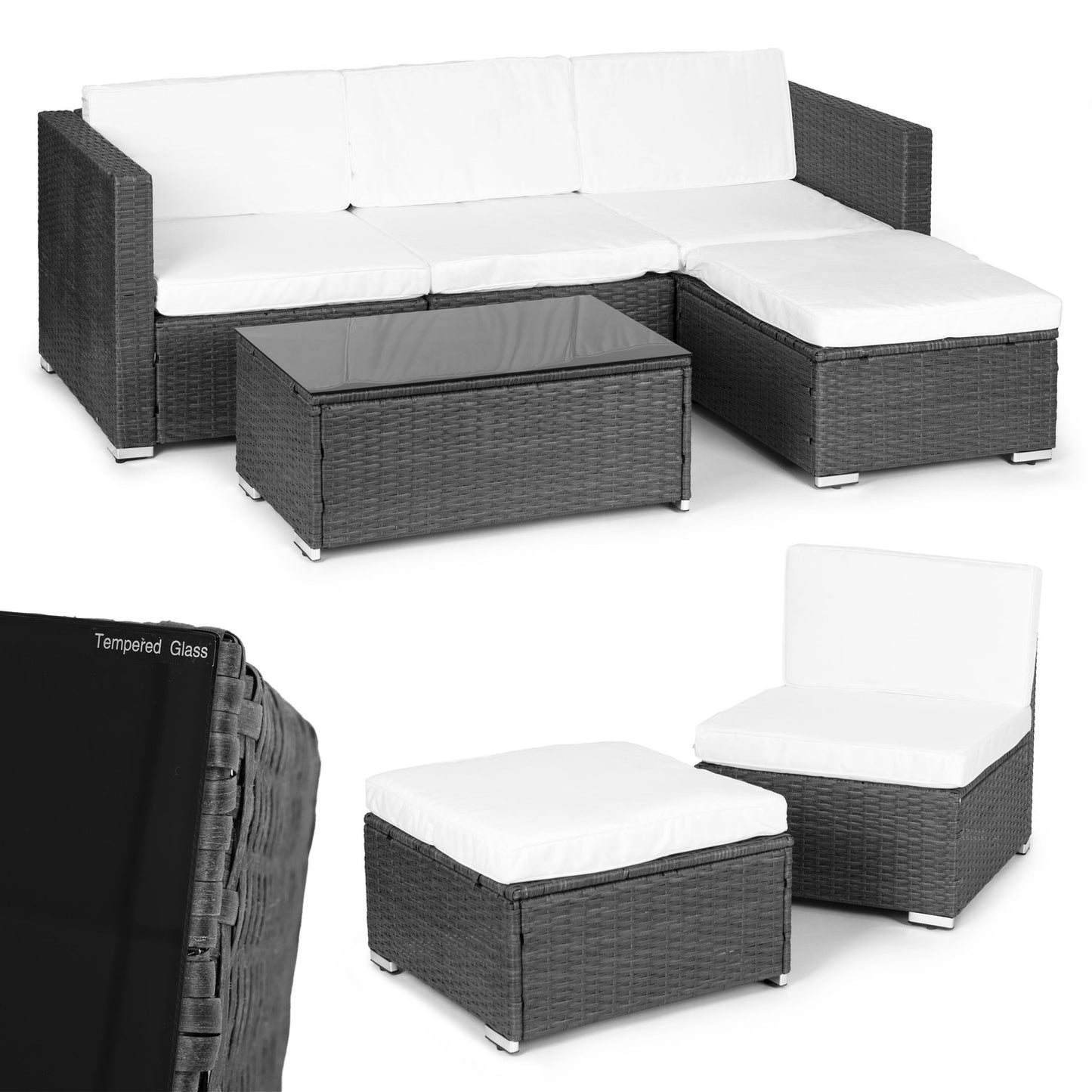 Garden Furniture Set with Rattan-Like Finish – Modular Corner Sofa and Table Grey MultiGarden