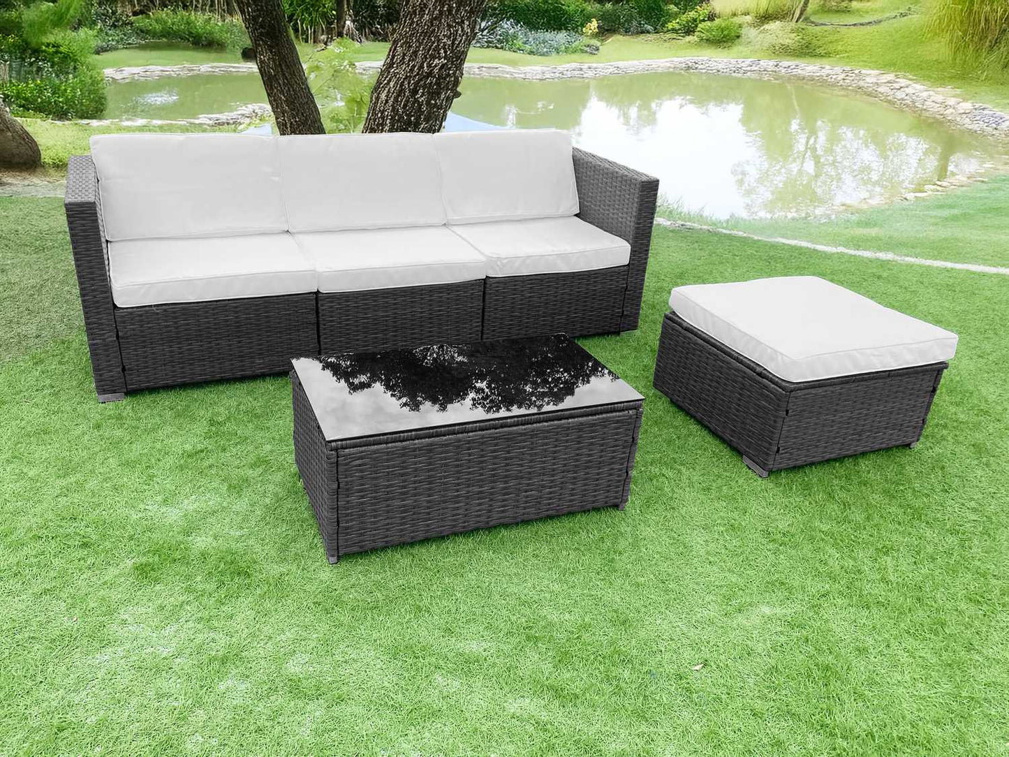 Garden Furniture Set with Rattan-Like Finish – Modular Corner Sofa and Table Grey MultiGarden