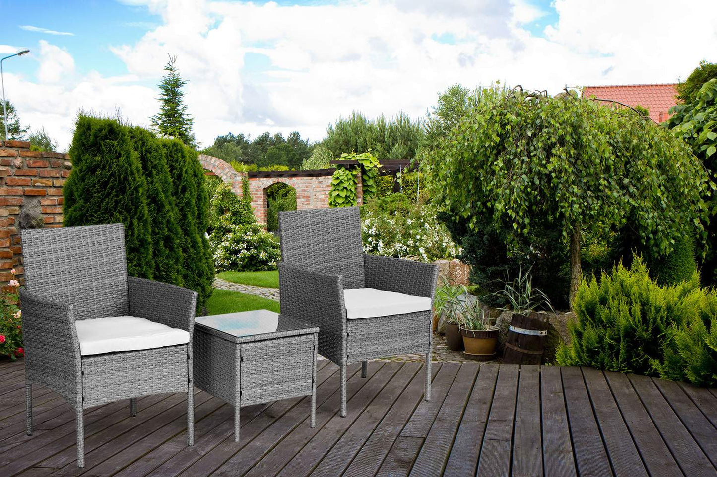 Garden Furniture Set with Rattan-Like Finish – Table and Chairs Grey MultiGarden