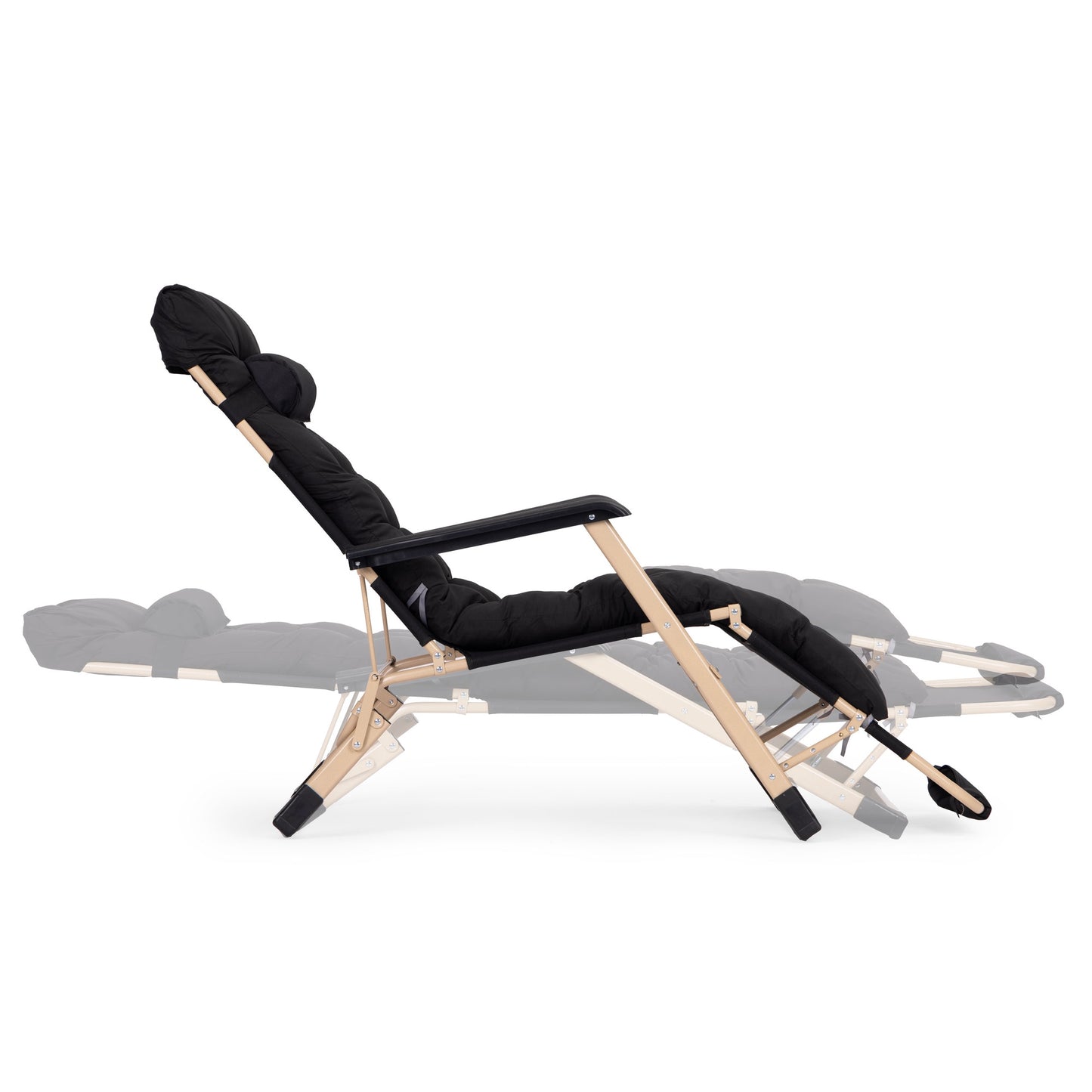 Garden Lounger with Cushion, Adjustable Footrest, Black